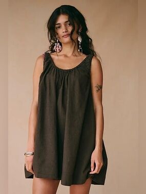 Free People Amante Cotton-Linen Mini Dress in Double Espresso